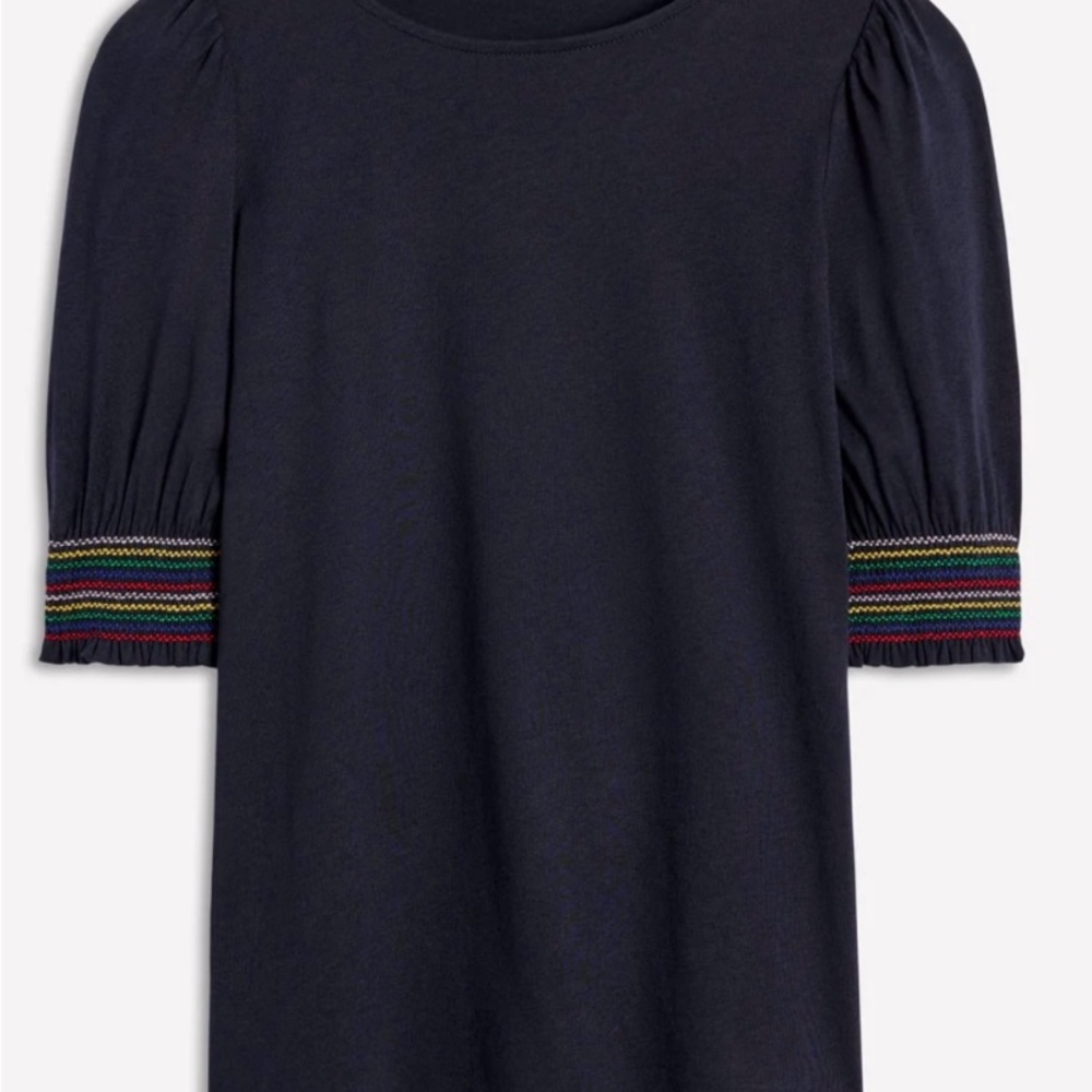 Boden Cotton Smocked Cuff Top (navy)